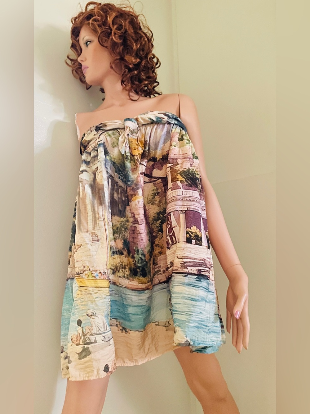 Anthropologie CELANDINE Strapless BOW-Front Italian RIVIERA Scenic Mini DRESS M